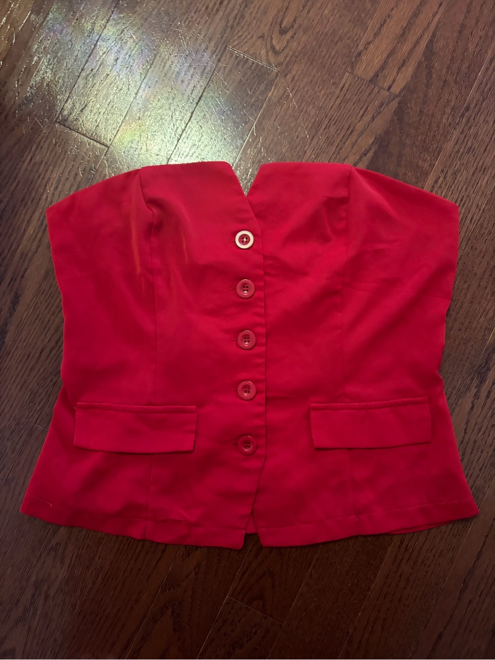 Strapless Red Button-Front Tank Top